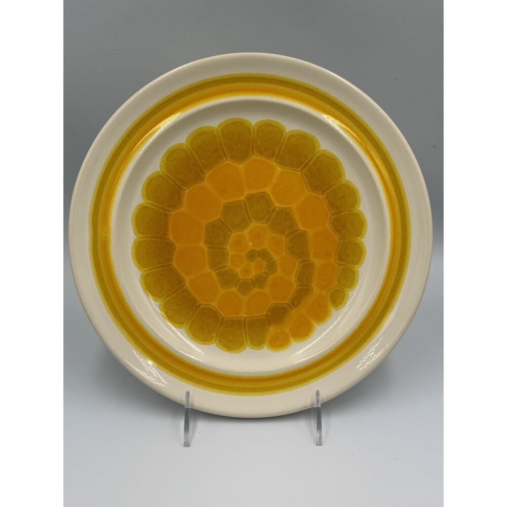3 Vintage Franciscan Sundance Dinner Plates USA Earthenware 10.5" Yellow Spiral